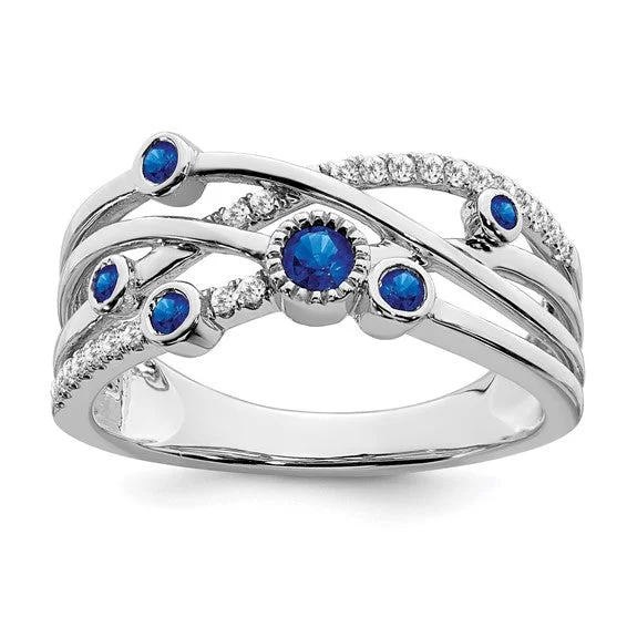 14k White Gold Sapphire and Diamond FreeForm Ring