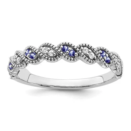 14k White Gold Tanzanite and Diamond Twist Band