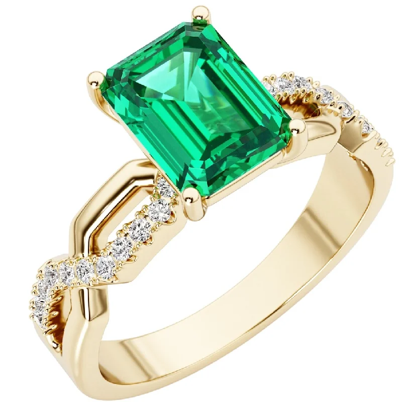 14k Yellow Gold 1.5 ct Emerald Cut Colombian Emerald and Diamond Ring