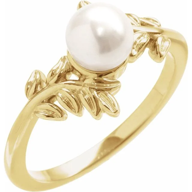 14K Yellow Gold Cultured White Akoya Pearl Ring