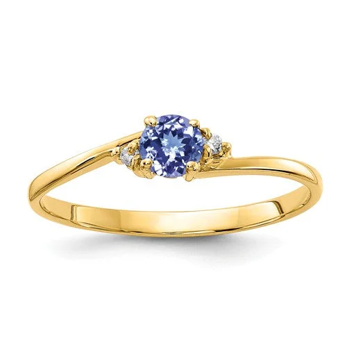 14k Yellow or White Gold Genuine Petite 4mm Round Tanzanite and Diamond Ring