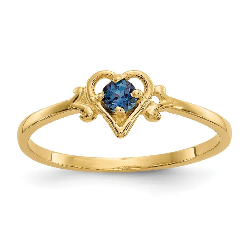 14K Yellow Gold Round Lab-Created Alexandrite June Petite Birthstone Heart Ring