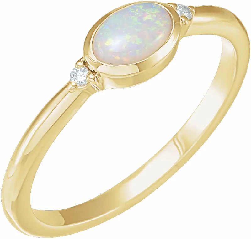 14K Gold Natural White Ethiopian Opal & .03 CTW Natural Diamond Ring