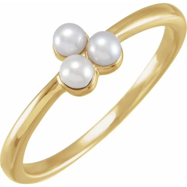 14K Yellow or White Gold Cultured Freshwater Pearl Cluster Ring