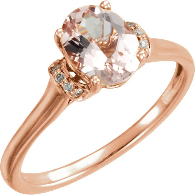 14k Rose Gold Oval Morganite & .05 CTW Diamond Ring