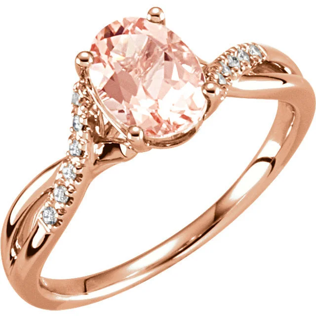 14k Gold Oval Morganite & .06 CTW Diamond Twist Band Ring