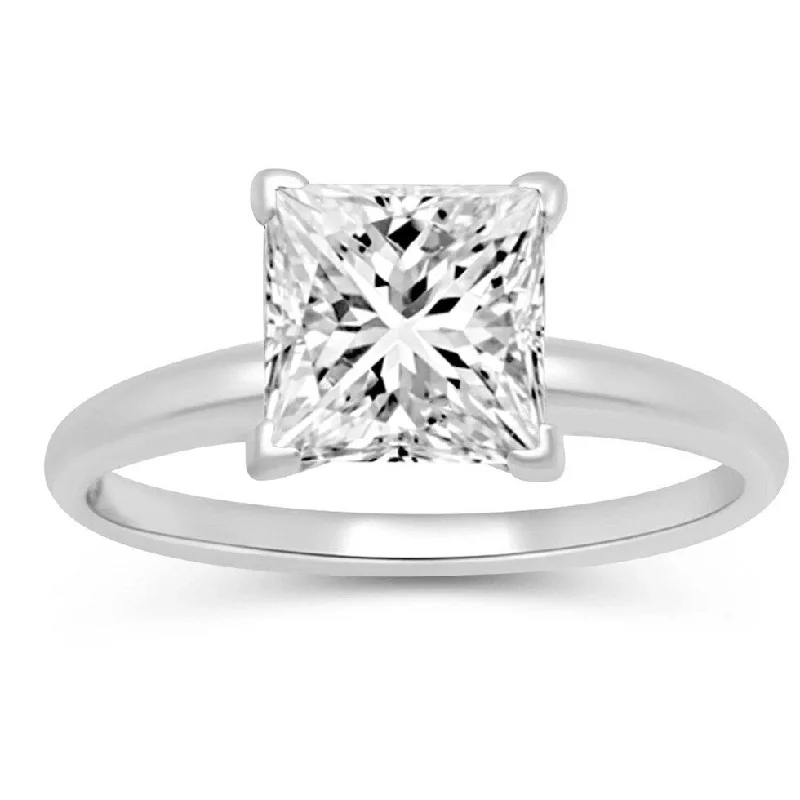 18K White Gold Created White Sapphire 4Ct Princess Engagement Wedding Ring