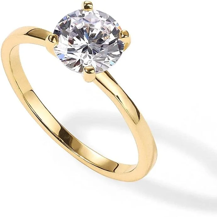 18K Yellow Gold Plated 1Ct Round Created White Sapphire Engagement Ring