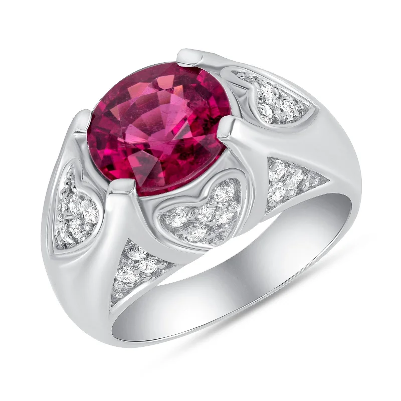 2.04 ct Rubelite and Diamond Ring in 14k White Gold