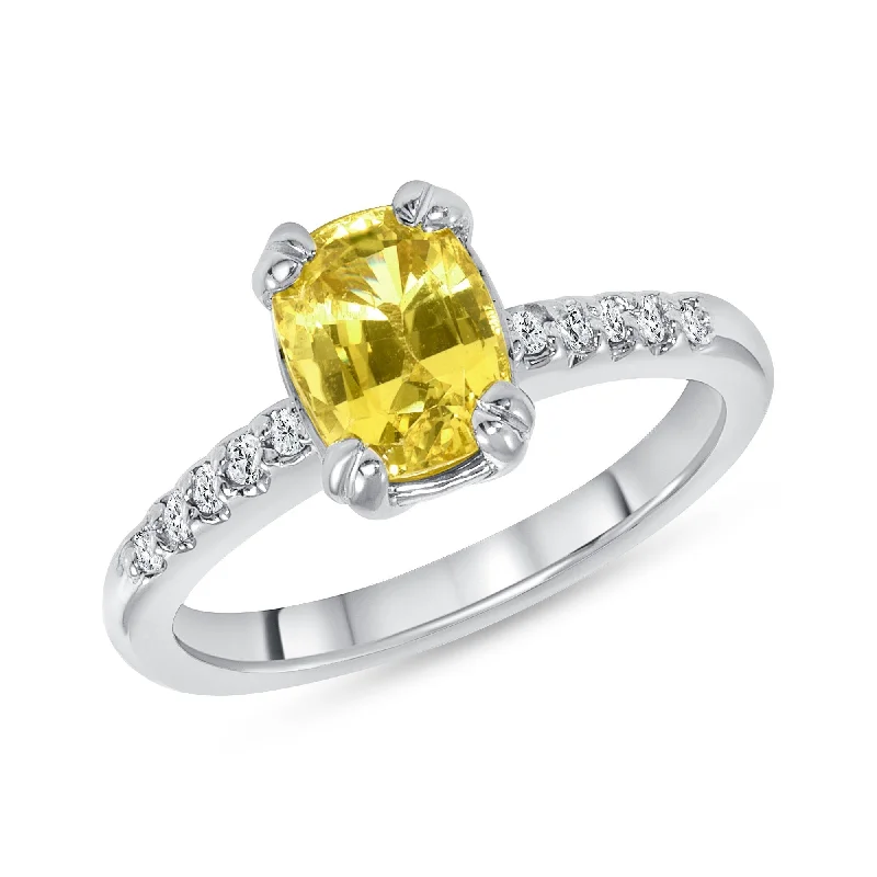 2.04 ct Yellow Sapphire and Diamond Ring in 14k White Gold