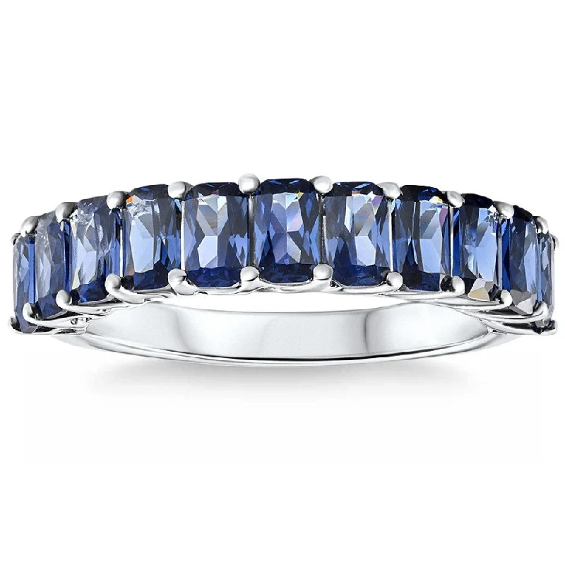 2.50Ct Blue Sapphire Wedding Anniversary Ring Stackable White Gold Band