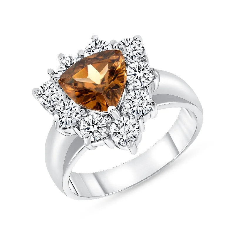 2 ct Brown Zircon and White Sapphire Ring in 14k White Gold