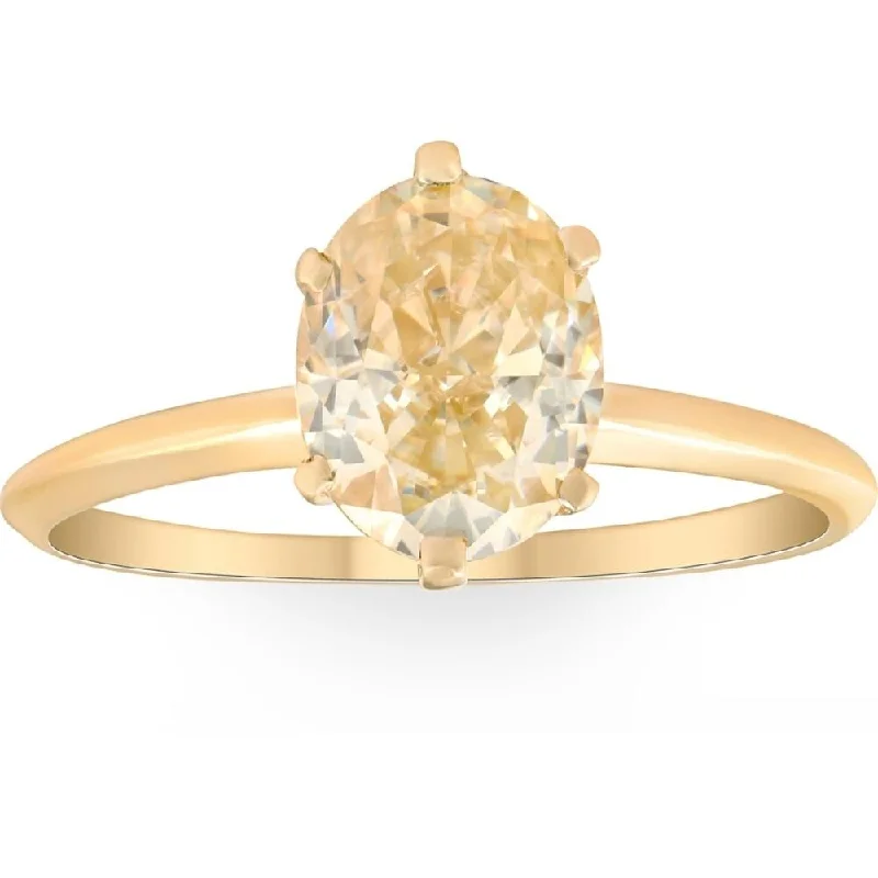 2Ct Fancy Yellow Oval Solitaire Moissanite Engagement Ring Yellow Gold