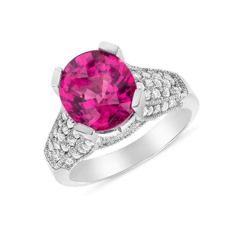 3.38 ct Rubelite and Diamond Ring in 14k White Gold