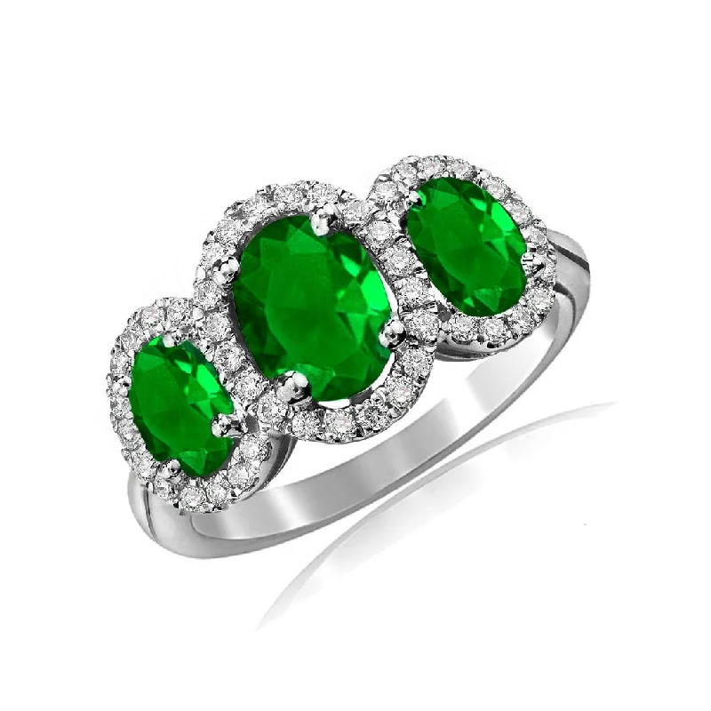 3.50 Cttw Emerald 3 Stone Halo Ring