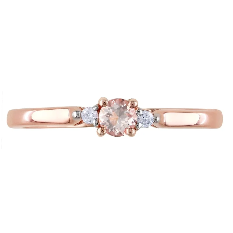 3-Stone Morganite and Diamond Ring in Rose Plated Sterling Silver by Miadora