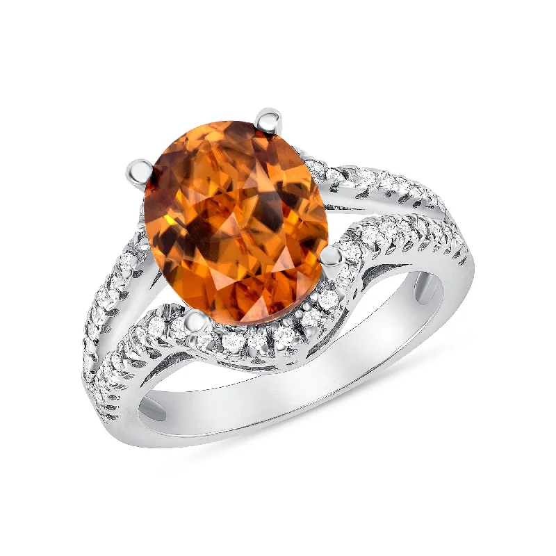 4.95 ct Brown Zircon and Diamond Ring in 14k White Gold