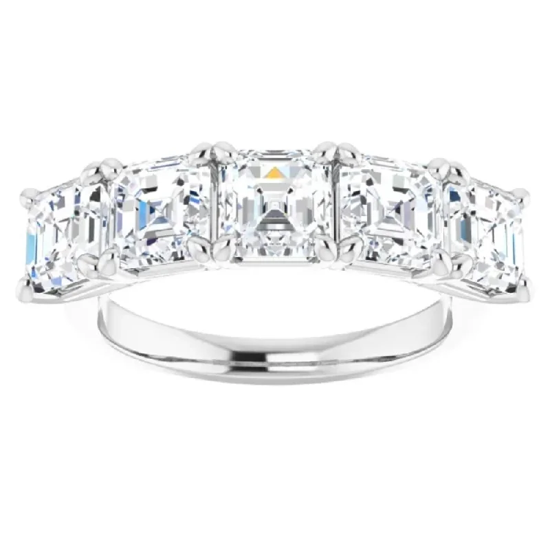 5Ct Asscher Cut Moissanite Five Stone Wedding Ring Anniversary Band White Gold