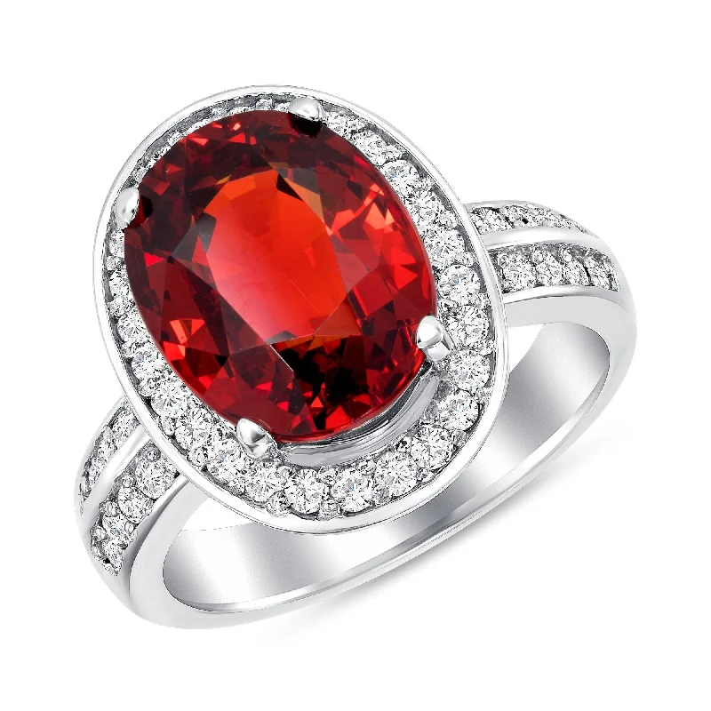 6.71 ct Spessartite Garnet and Diamond Ring in 14k White Gold