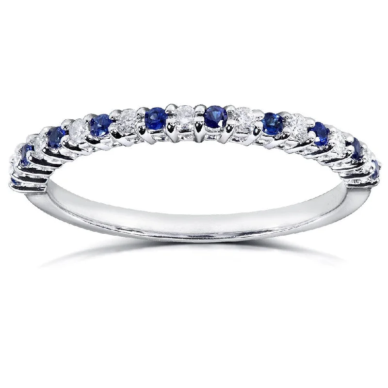 Annello 14k White Gold 1/10ct TDW Blue Sapphire and Diamond Band (H-I, I1-I2)