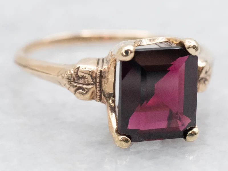 Antique Rhodolite Garnet Solitaire Ring