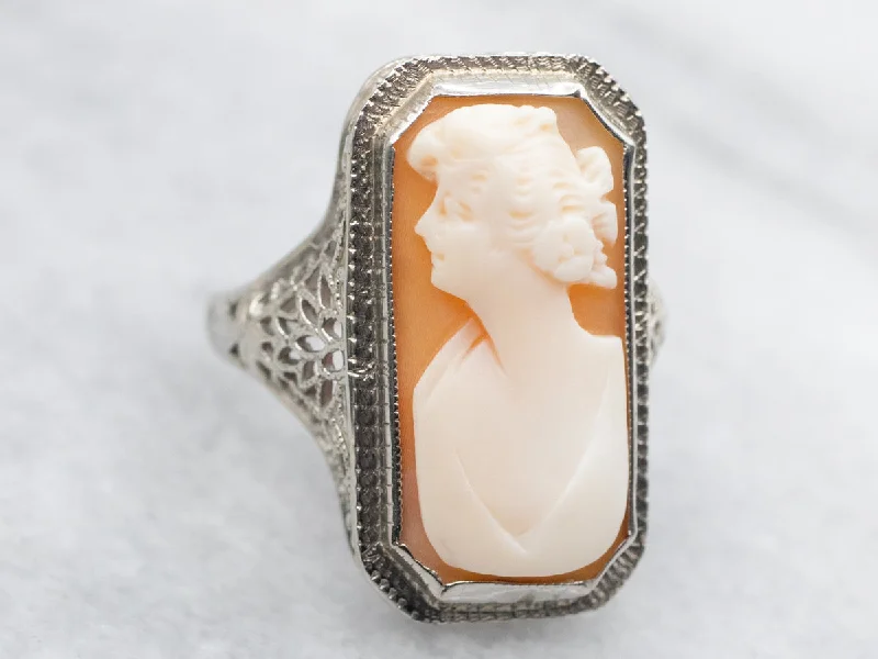 Art Deco Emerald Cut Cameo Filigree Ring