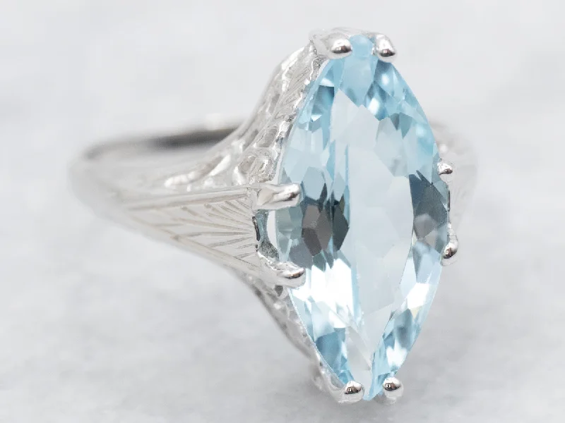 Art Deco Marquise Blue Topaz Solitaire Ring