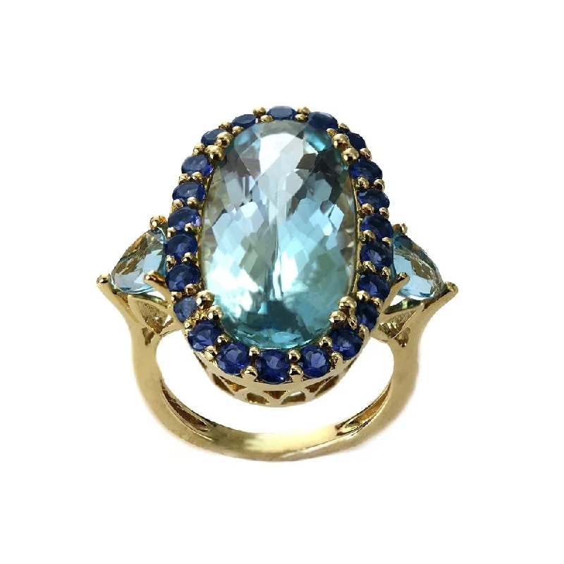 Auriya 14k Yellow Gold Vintage 6ctw Blue Topaz and 1.10ctw Lolite Halo Engagement Ring