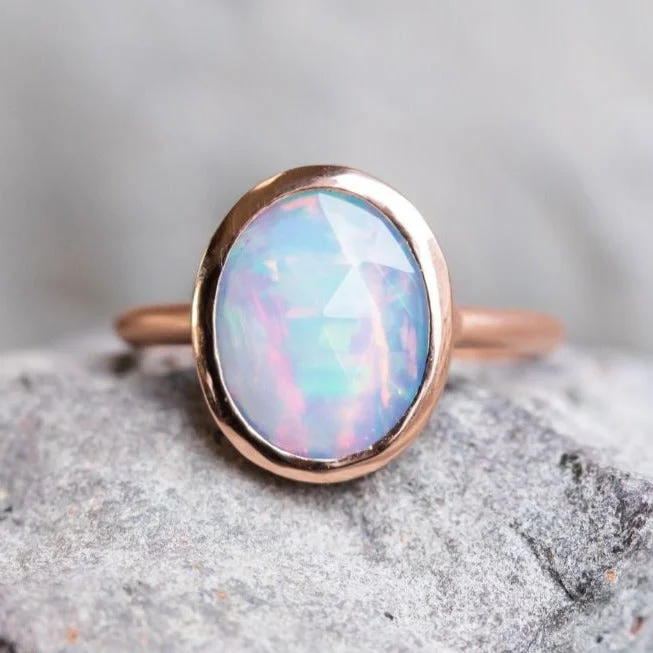 Oval Bezel Set Rosecut Opal Ring in 14k Rose Gold