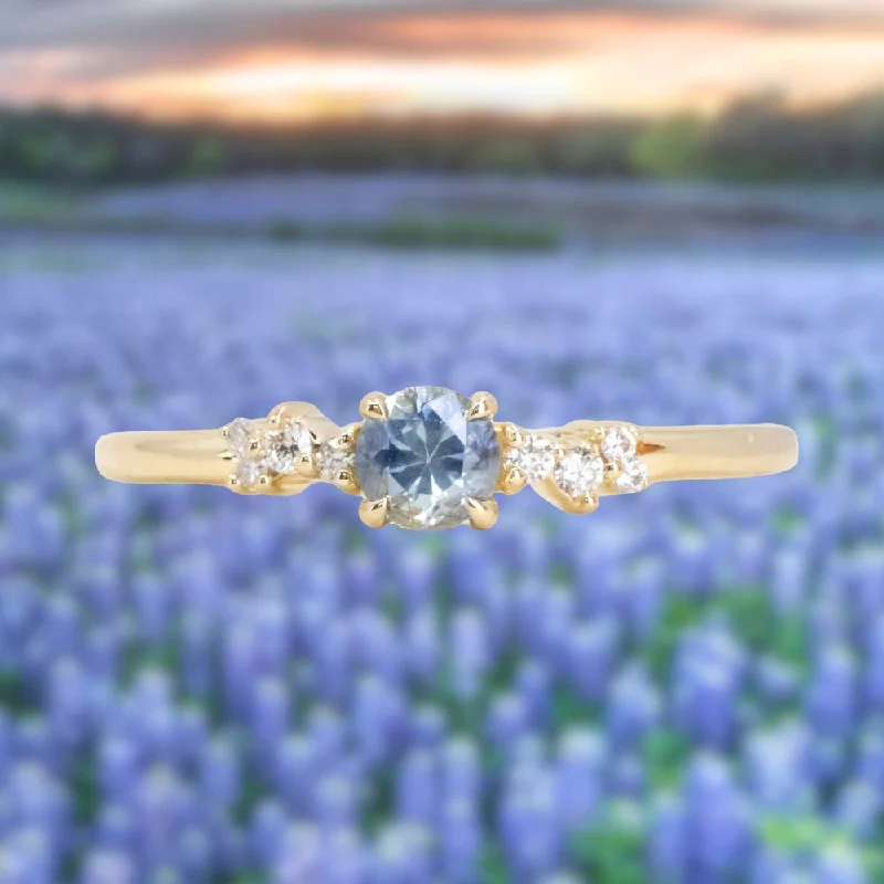 Blue Sapphire and Diamond "Micro" Starry Night Low Profile Solitaire in 14k Yellow Gold