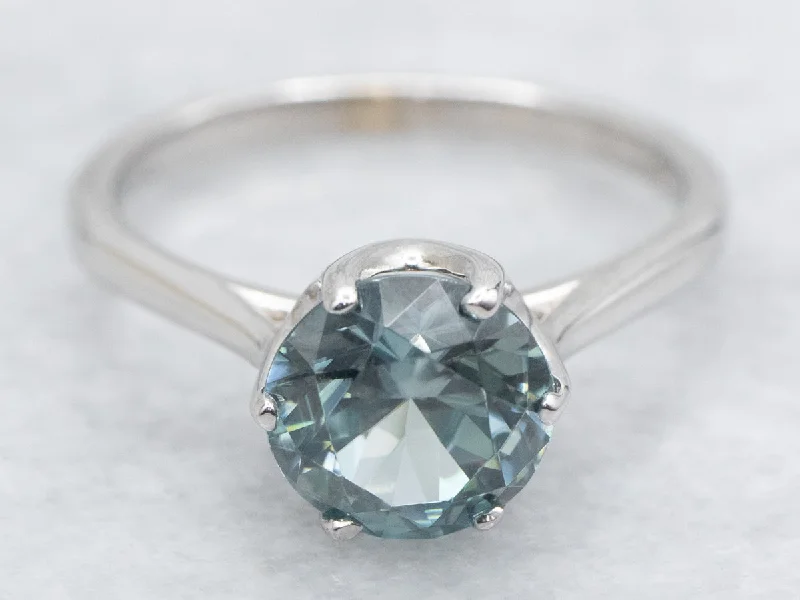 Blue Zircon Solitaire Ring in White Gold