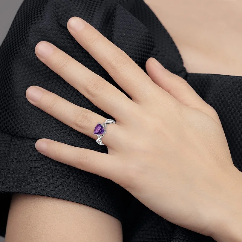 Curata 925 Sterling Silver Polished Open back Rhodium Plated Amethyst White Topaz Trillion Ring