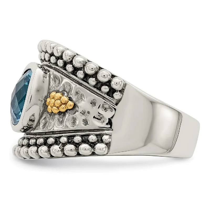 Curata 925 Sterling Silver Polished Open back With 14k Blue Topaz Ring