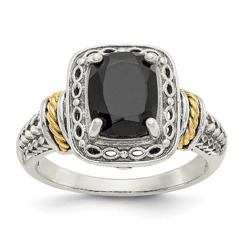 Curata 925 Sterling Silver Polished With 14k Simulated Onyx Ring