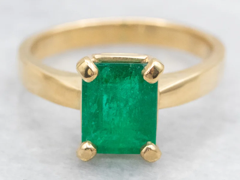 Emerald Solitaire Ring in 18-Karat Yellow Gold