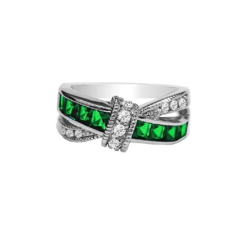 Emerald Princess Cut Crossover Love Knot Ring