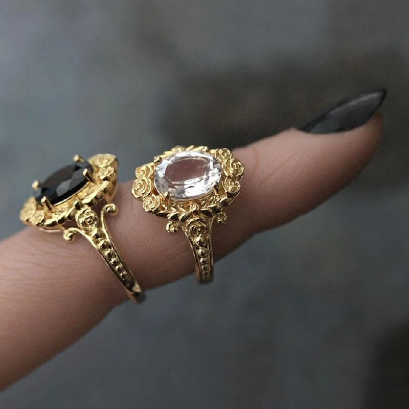 MARIA. Rose Wreath Onyx Gold Cocktail Ring