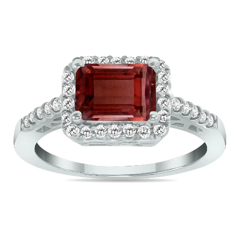 Marquee Jewels 2 1/2 Carat TW Emerald Cut Garnet Diamond Ring in 10K White Gold