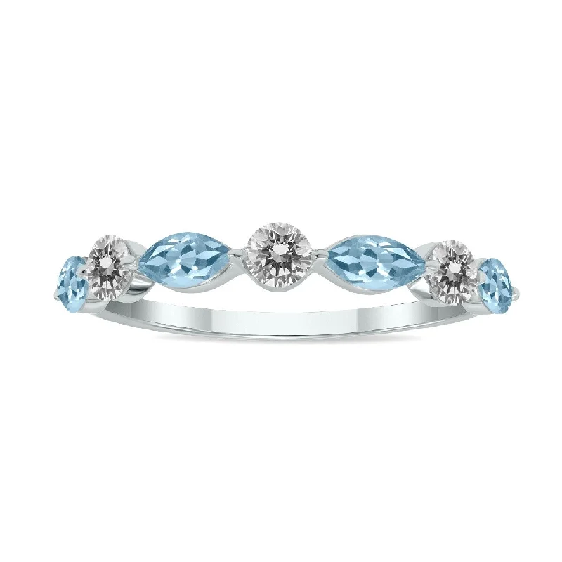 Marquee Jewels 3/4 CTW Marquise Shape Aquamarine and Diamond Wedding Band in 10K White Gold