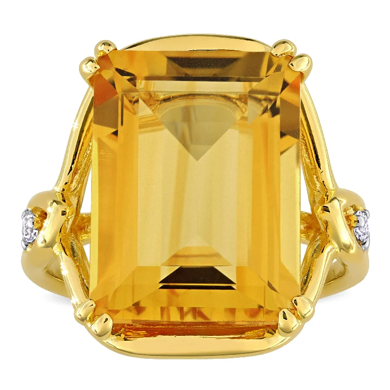 Miadora 10 3/4ct TGW Octagon-Cut Citrine and White Topaz Solitaire Ring in Yellow Plated Silver