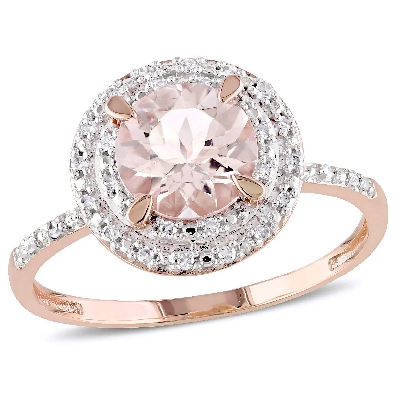 Miadora 10k Rose Gold Morganite and 1/10ct TDW Diamond Double Halo Ring