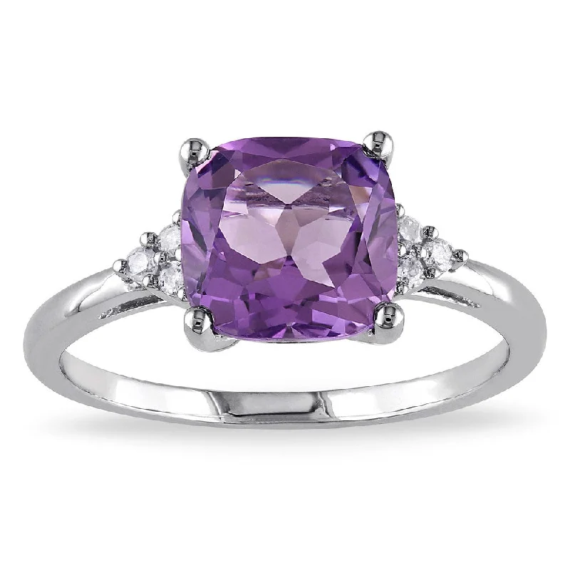 Miadora 10k White Gold Amethyst and Diamond Ring