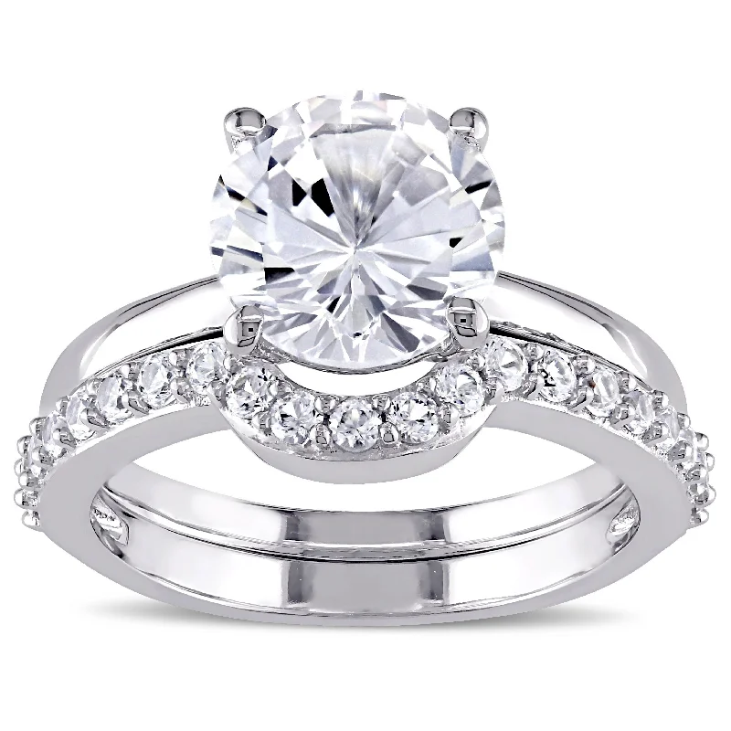 Miadora 10k White Gold Created White Sapphire Solitaire Bridal Ring Set