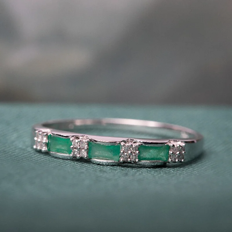 Miadora 10k White Gold Emerald and Diamond Accent Eternity Ring