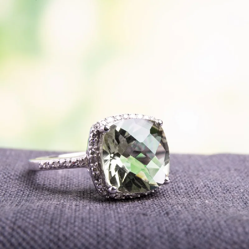 Miadora 10k White Gold Green Amethyst and 1/10ct TDW Diamond Ring (H-I, I2-I3)