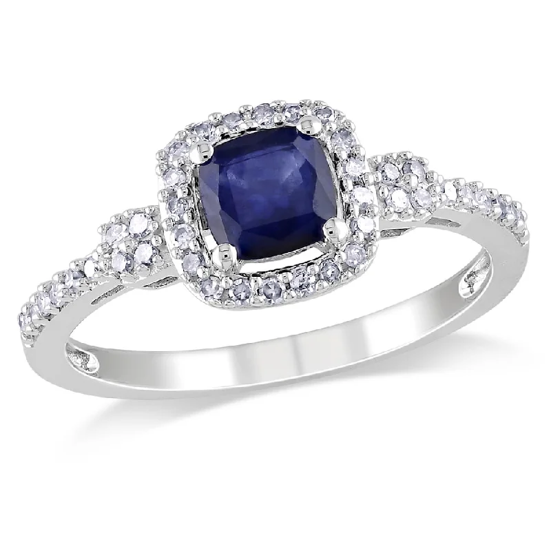 Miadora 10k White Gold Sapphire and 1/5ct TDW Diamond Ring (G-H, I1-I2)