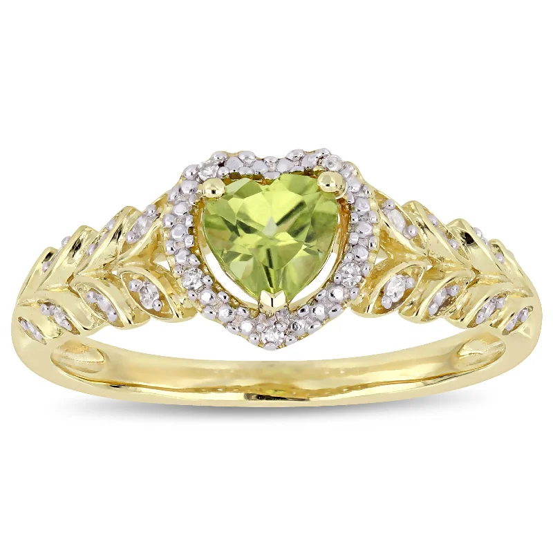 Miadora 10k Yellow Gold Peridot and Diamond Heart Halo Ring