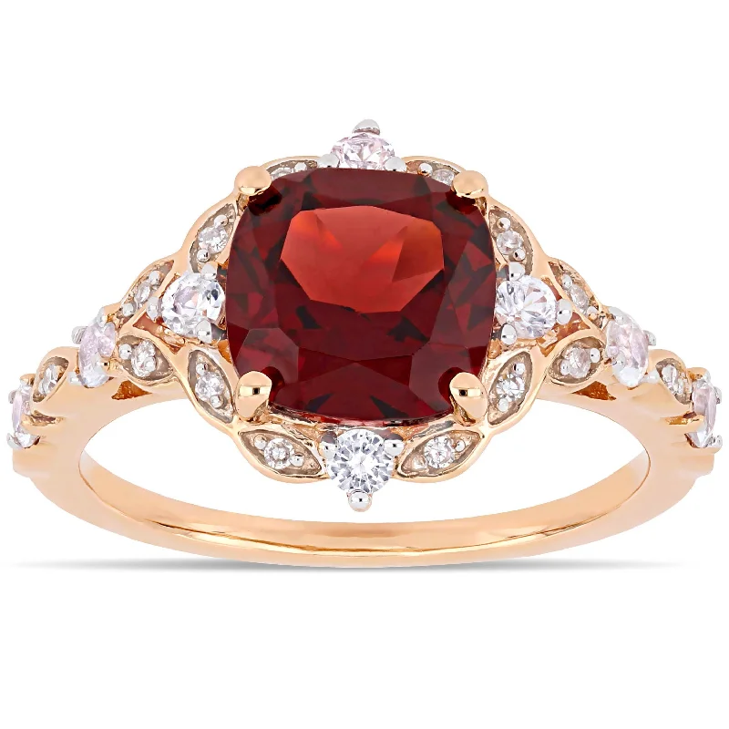 Miadora 14k Rose Gold Garnet / White Sapphire / Diamond Ring