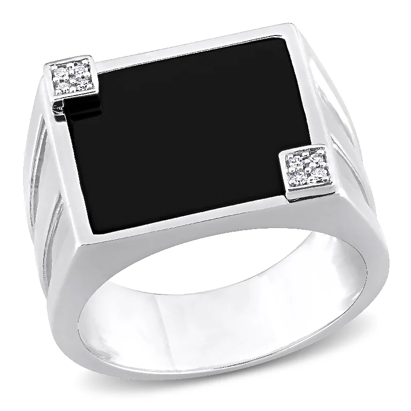 Miadora 5 CT TGW Square Black Onyx and Diamond Accent Mens Ring in Sterling Silver