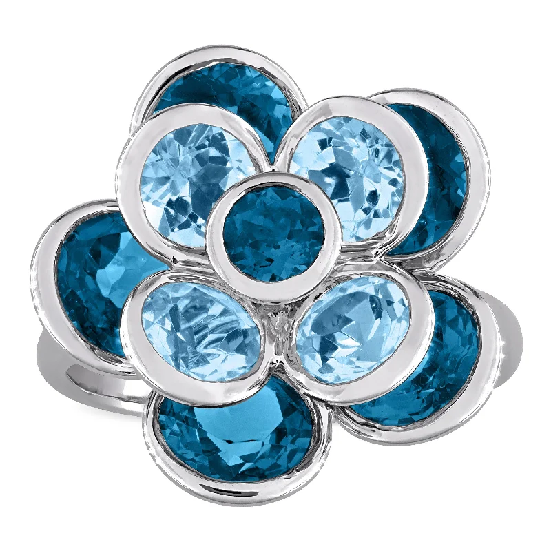 Miadora 7 1/3ct TGW London and Sky Blue Topaz Flower Ring Sterling Silver